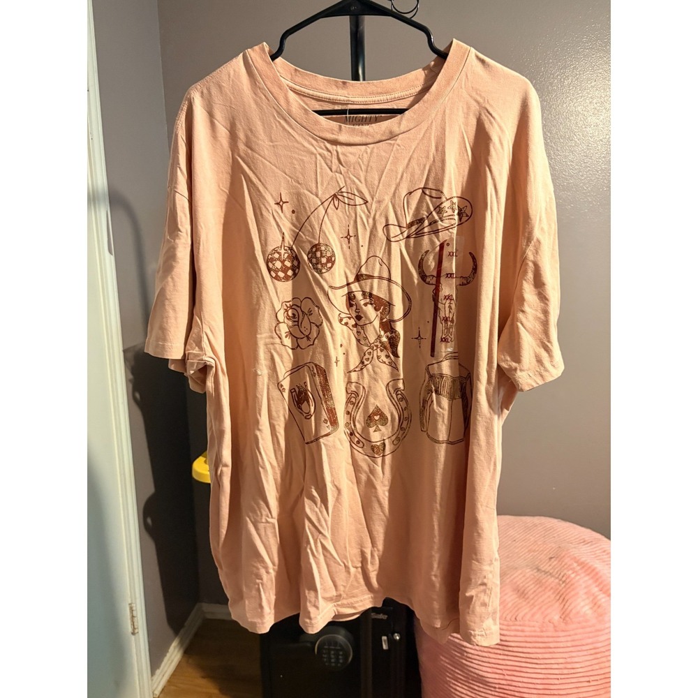 Mighty Fine Western Cowgirl Graphic Tee Womens M, Rodeo Disco Cowboycore TShirt